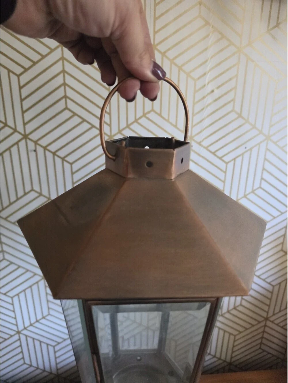 Vintage Brass Hexagonal Hanging Candle Lantern Pendant
